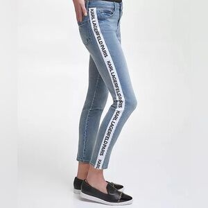 Karl Lagerfeld Light Blue Denim Jeans with White Logo Side Tape